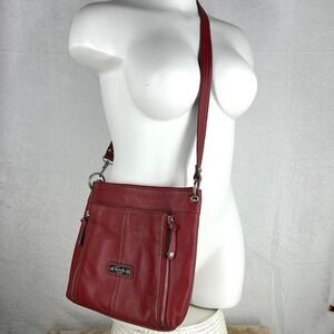 Tignanello Red Leather Crossbody Bag Multi Pocket Silver Hardware Purse